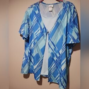 Final $4  Orange Short Sleeve Top, under Attached Tank" Sz. 2XL Blue Whte.